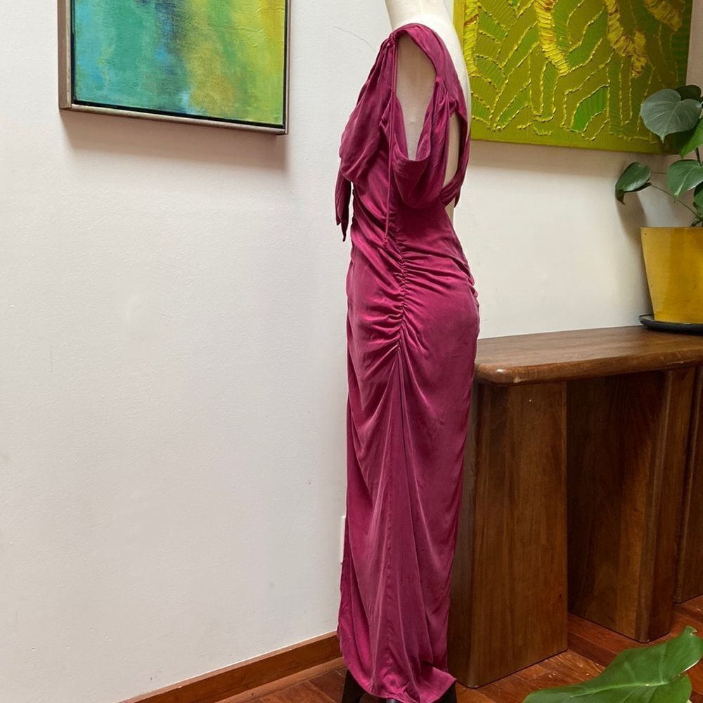 For Love & Lemons Beth Midi Dress Dark Magenta Pink w Draped Sleeves Large NWT - Picture 6 of 12